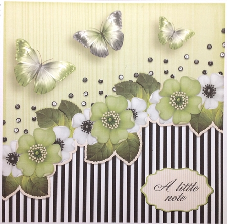 Vintage stripes flowers and butterflies green black white 1096 by Carol Bath 