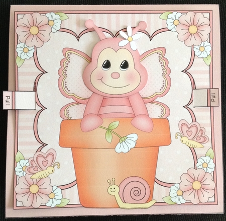 3D Animated Moveable Wobble Head Card Kit - Flower Pot Friends Little Butterfly Puff by Carol Bath 
