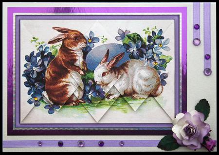 Easter Bunnies in the Flowers - Diamond Stacker Card by Carol Bath 