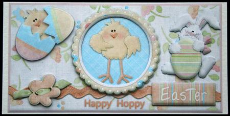 Happy Hoppy Easter Dl Card Front with Decoupage by Carol Bath 