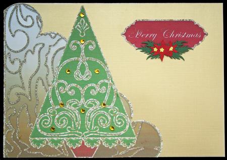 Large Scalloped Corner Stacker with Swirly Green Christmas Tree by Carol Bath 