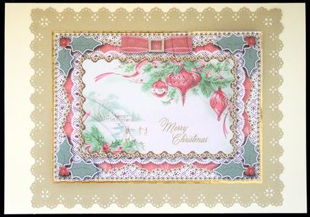 Christmas Pink Baubles Gold Lace 7x5inch Duo Corner Stacker by Carol Bath 