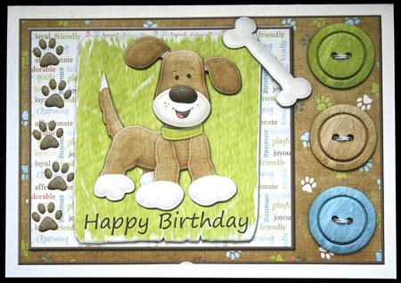 Happy Birthday Doggie with Buttons Card Front by Carol Bath 