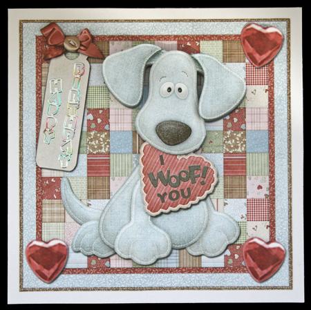 Be My Valentine "i Woof You" Card Front with Decoupage by Carol Bath 