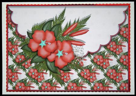 Red Hibiscus Scalloped Edge Envelope Card by Carol Bath 