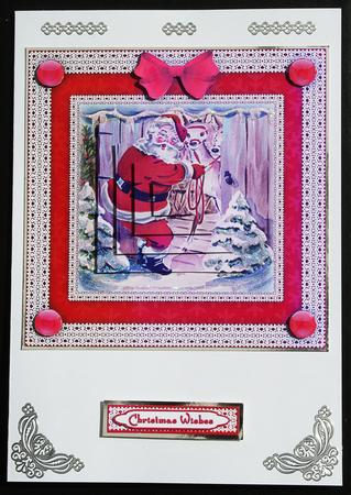 Santa 'n Friends Square Lace Framed Pyramid Card Front by Carol Bath 