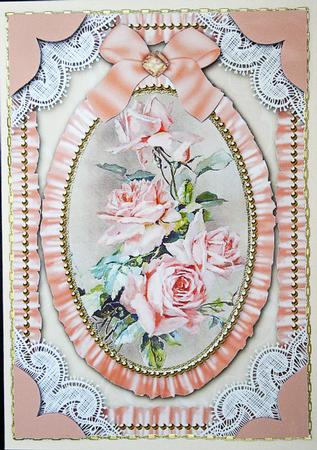 Peach Roses Lace N Ruffles Card Front Step by Step by Carol Bath 