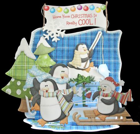 Giant Easel Tableau 3D Card Kit - Penguins Christmas by Carol Bath 