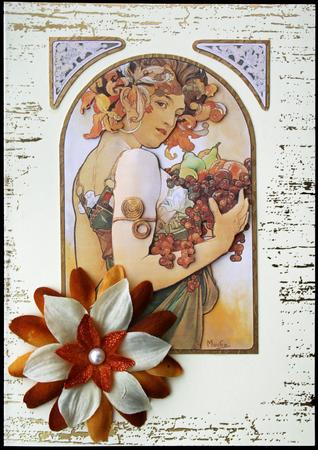 Lady with Fruit Art Nouveau Topper Decoupage by Carol Bath 