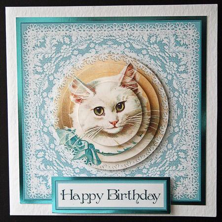 Victorian White Kitten Portrait - Pyramid Card by Carol Bath 