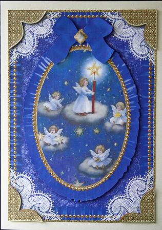 Angels Liting the Sky Lace N Ruffles Card Front Step by Step by Carol Bath 