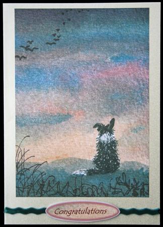 Dog Watching an Evening Flight of Birds in the Sunset Topper by Carol Bath 