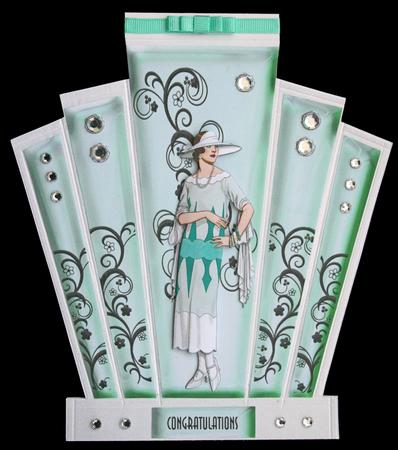 Art Deco Mint Glass Panels with Lady by Carol Bath 