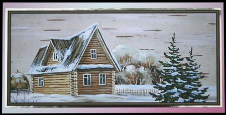 Log Cabin in Winter Dl a Card in One by Carol Bath 