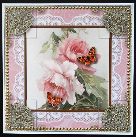 Butterfly Roses 8 x 8inch Lace Gold Picture Sheet by Carol Bath 