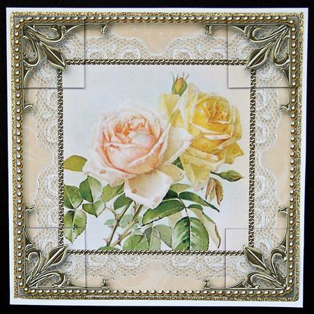 Peach Roses 8 x 8inch Lace Gold Picture Sheet by Carol Bath 