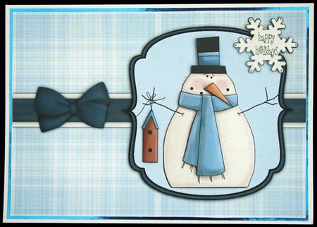 Snowman with Birdhouse Decoupage Card - Powder Blue by Carol Bath 