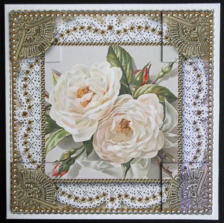 White Roses Lace N Gold 8x8inch Picture Sheet by Carol Bath 