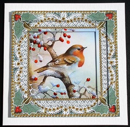 Christmas Robin 1 Spiral Edge Stacker Card Front by Carol Bath 
