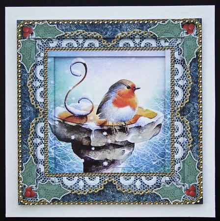 Christmas Robin 2 Spiral Edge Stacker Card Front by Carol Bath 