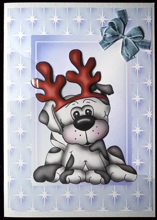 Cute Reindeer Dog in Blue Star Frame by Carol Bath 