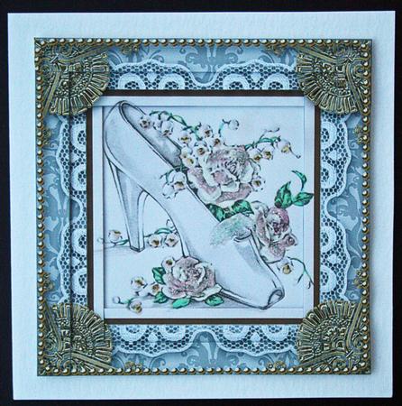 Wedding Shoe Spiral Edge Stacker Card Front by Carol Bath 
