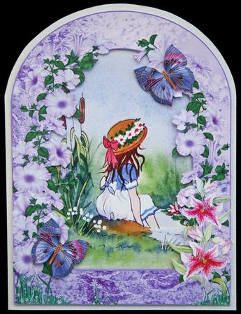 Girl by the Stream with Archway and Butterflies Decoupage by Carol Bath 