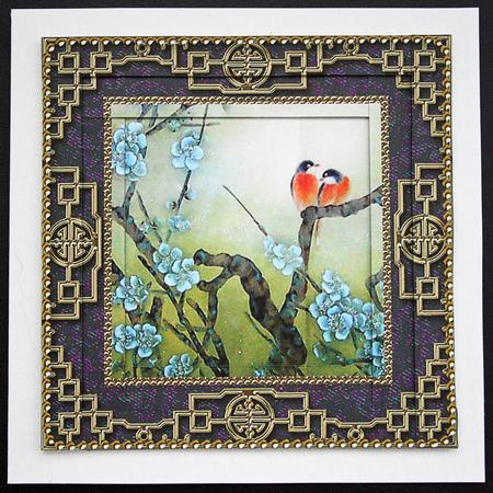 Oriental Lovebirds Spiral Edge Stacker Card Front by Carol Bath 