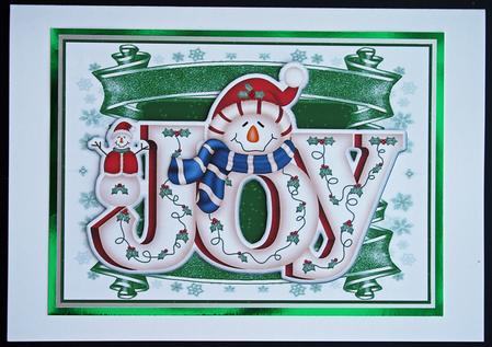 Joy Snowman Quick Card Front with Decoupage by Carol Bath 