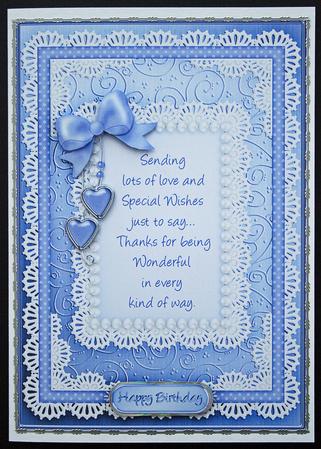 A5 Birthday, Lace and Pearls Quick Card with 3D Decoupage by Carol Bath 