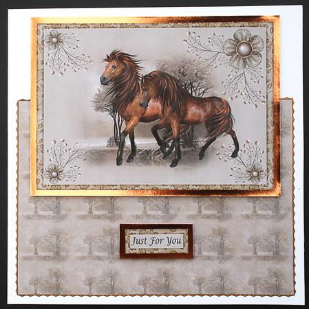 2 Horses Card Front with Backing Paper by Carol Bath 