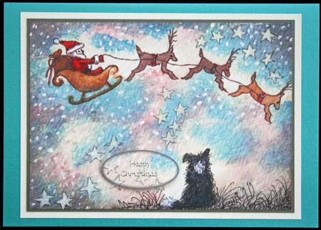Santa Across the Sky on Christmas Eve Pyramid by Carol Bath 