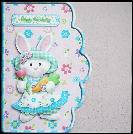 Spring Rabbit Scalloped Edge Curve Card with Decoupage by Carol Bath 