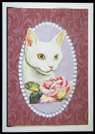 Dark Red Swirls and Pearls Card Front by Carol Bath 