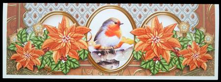 Burnt Orange Poinsettia Robin1 Large Dl Decoupage Card Kit by Carol Bath 