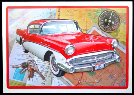 1957 Buick on Maps - Male Card, Any Occasion by Carol Bath 