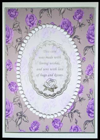 Purple Roses and Pearls Card Front by Carol Bath 