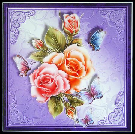 Beautiful Roses on Shimmering Lilac Card Topper by Carol Bath 