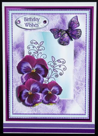 Pansies and Butterfly - Card Front with Decoupage by Carol Bath 
