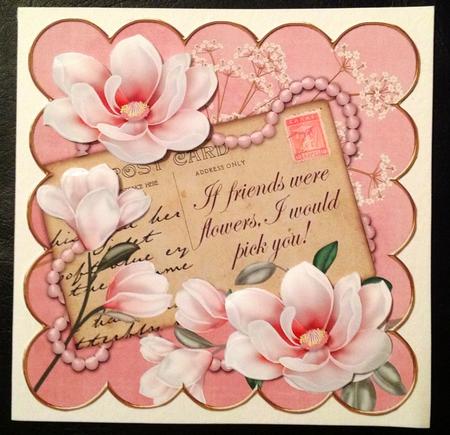 Pink Magnolia If Friends Were -  8in Scallop Decoupage Topper by Carol Bath 