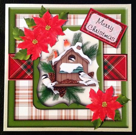 Poinsettias and Winter Birds Christmas Square Layered Topper by Carol Bath 