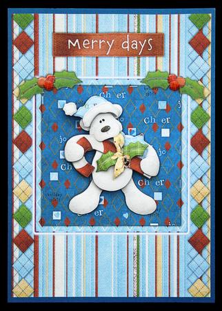 Merry Day Christmas Bear Quick Card Front with Decoupage by Carol Bath 