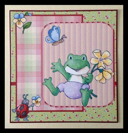 Frog Jumping for Joy Card Front with Topper and Decoupage by Carol Bath 