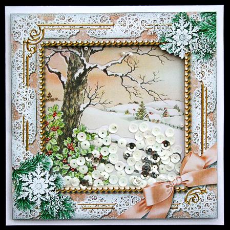 Christmas Winter Tale Snow Square Card Front and Frame by Carol Bath 