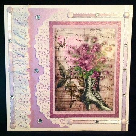 Ephemera Vintage Boot with Rose & Music A4 by Carol Bath 