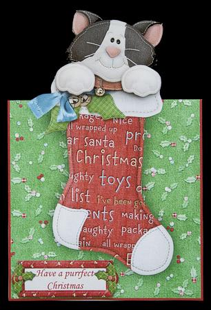 Christmas Stocking Kitty Over the Edge Card by Carol Bath 