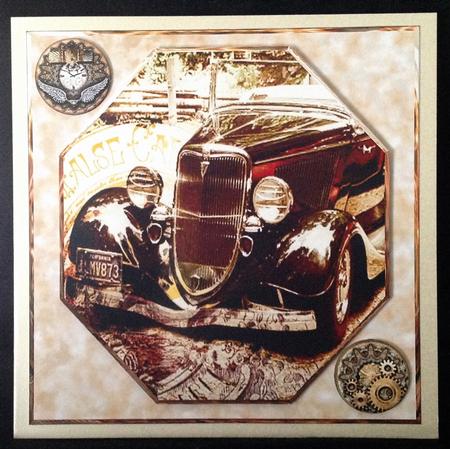 Vintage Car Octagon Shaped Card with Topper by Carol Bath 