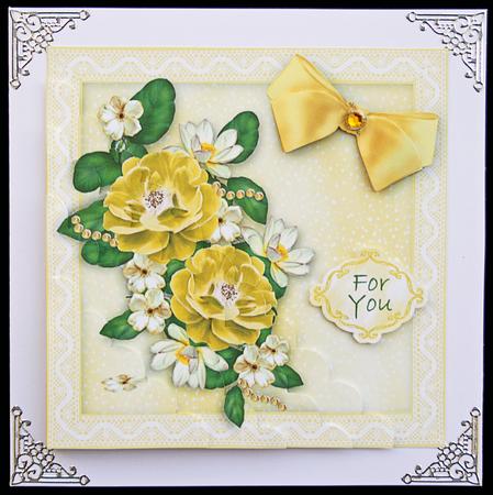 Yellow Bouquet in Lace Framed Box-5" Square Corner Stacker by Carol Bath 