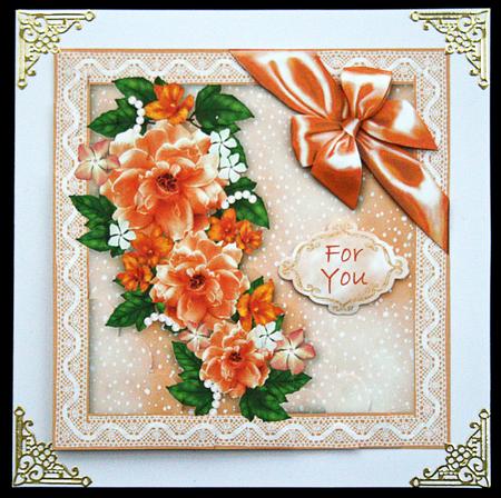 Apricot Bouquet in Lace Framed Box - 5" Square Stacker Card by Carol Bath 