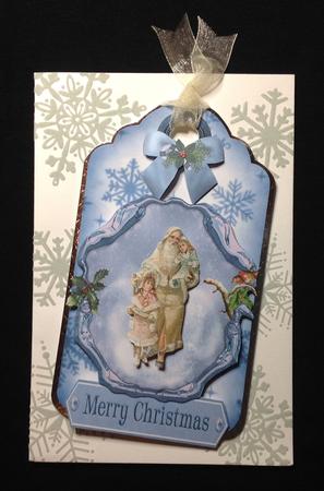 Vintage Children with Lovely Santa in the Snow on Tag by Carol Bath 